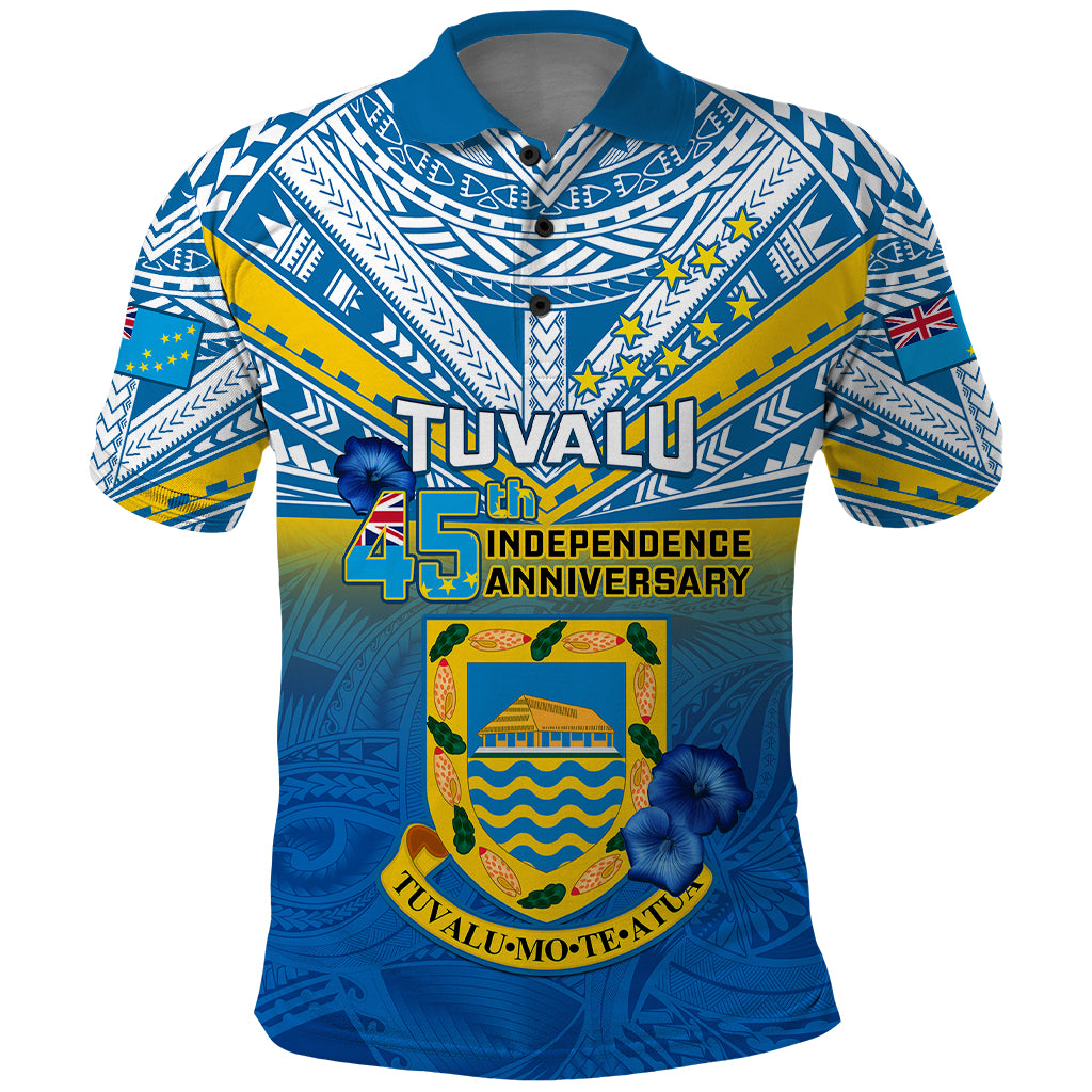 Custom Tuvalu Independence Day Polo Shirt Tuvaluan Proud 45th Anniversary Polynesian Pattern LT14 Blue - Polynesian Pride