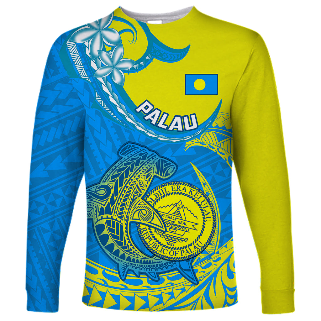 Palau Independence Day Long Sleeve Shirt Happy 29th Anniversary Polynesian Hammerhead Shark LT14 Unisex Blue - Polynesian Pride