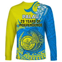 Palau Independence Day Long Sleeve Shirt Happy 29th Anniversary Polynesian Hammerhead Shark LT14 - Polynesian Pride