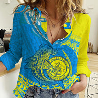 Personalised Palau Independence Day Women Casual Shirt Happy 29th Anniversary Polynesian Hammerhead Shark LT14 Female Blue - Polynesian Pride