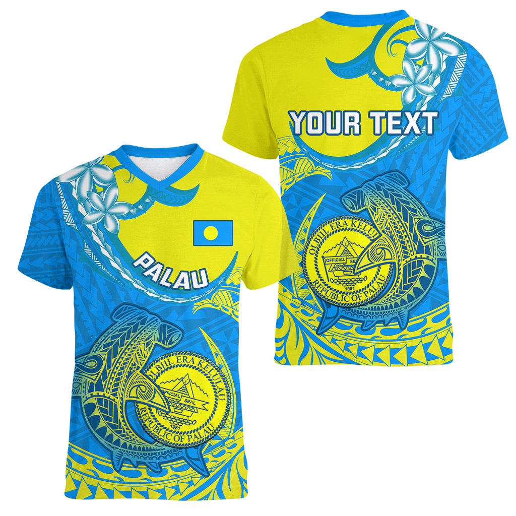 Personalised Palau Independence Day Women V Neck T Shirt Happy 29th Anniversary Polynesian Hammerhead Shark LT14 - Polynesian Pride