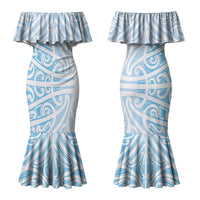 Blue New Zealand Puhoro Maori Tattoo Couples Matching Mermaid Dress and Long Sleeve Button Shirt LT14 - Polynesian Pride