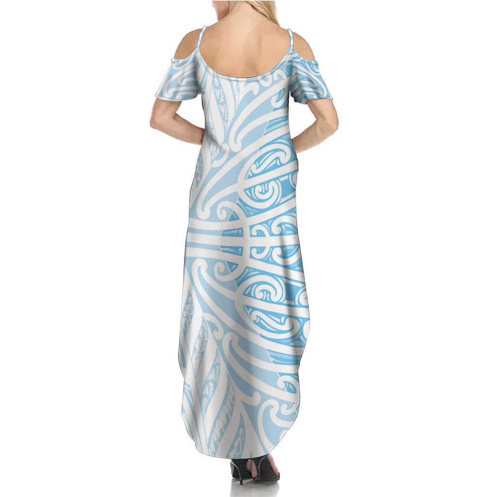 Blue New Zealand Puhoro Maori Tattoo Family Matching Summer Maxi Dress and Hawaiian Shirt
