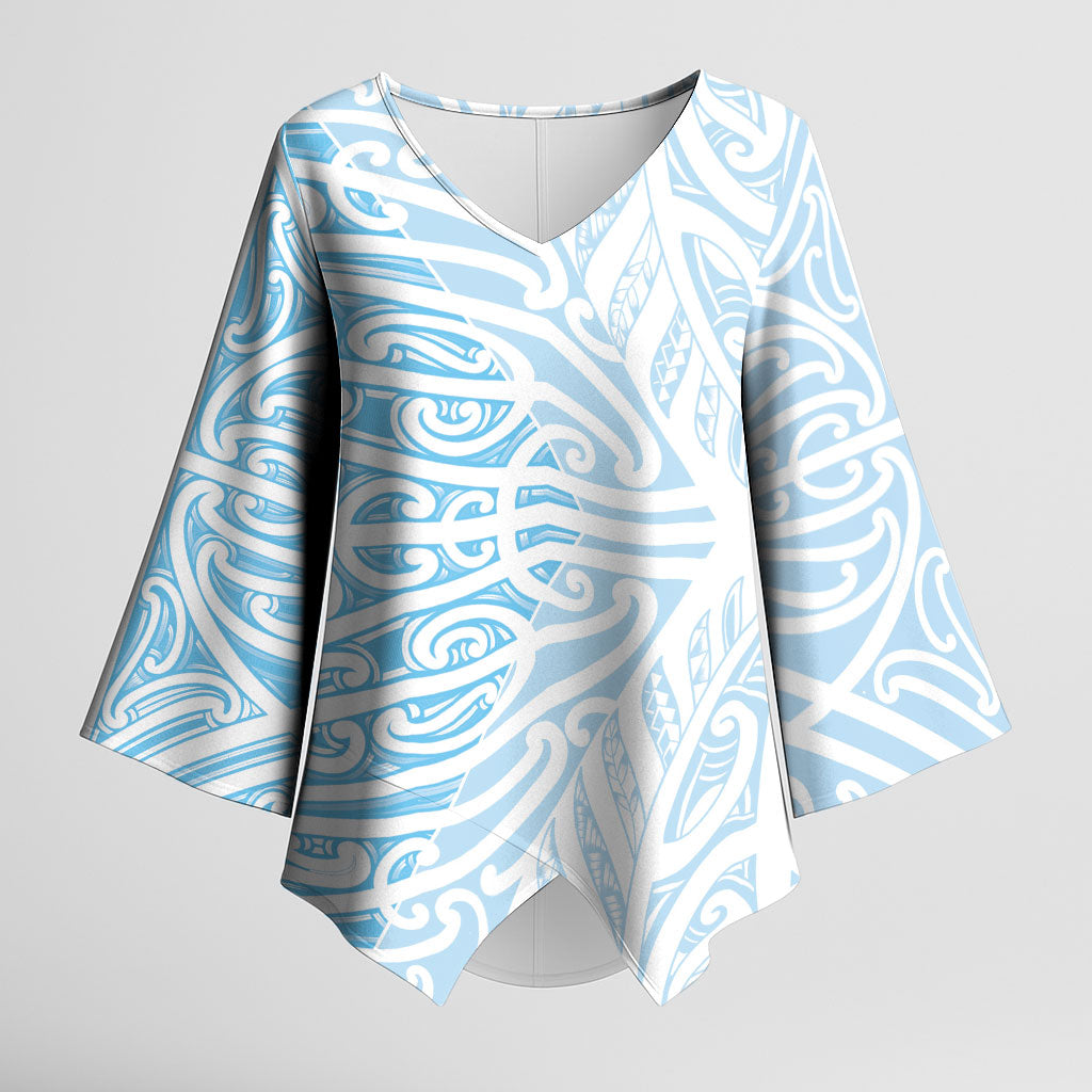Blue New Zealand Puhoro Maori Tattoo Kimono Sleeve Blouse