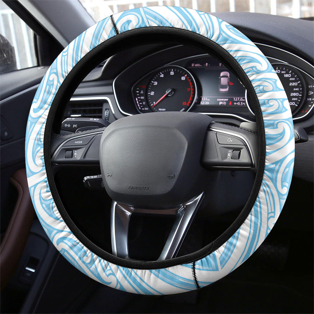 Blue New Zealand Puhoro Maori Tattoo Steering Wheel Cover