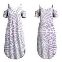 Purple New Zealand Puhoro Maori Tattoo Couples Matching Summer Maxi Dress and Long Sleeve Button Shirt LT14 - Polynesian Pride