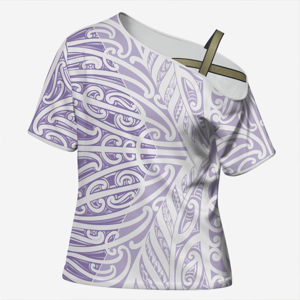 Purple New Zealand Puhoro Maori Tattoo Cross Shoulder Shirt