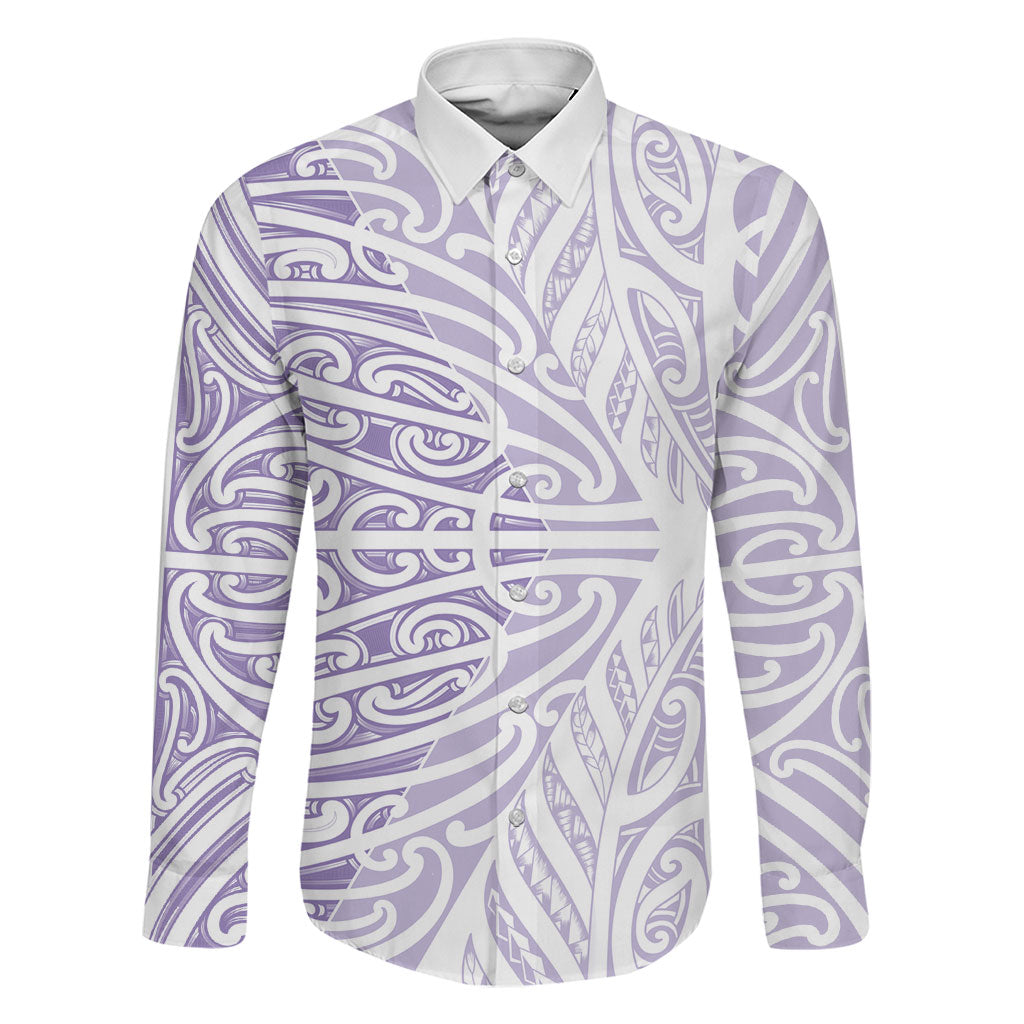 Purple New Zealand Puhoro Maori Tattoo Family Matching Short Sleeve Bodycon Dress and Hawaiian Shirt
