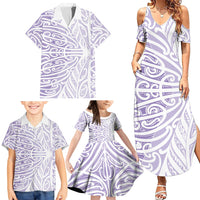 Purple New Zealand Puhoro Maori Tattoo Family Matching Summer Maxi Dress and Hawaiian Shirt