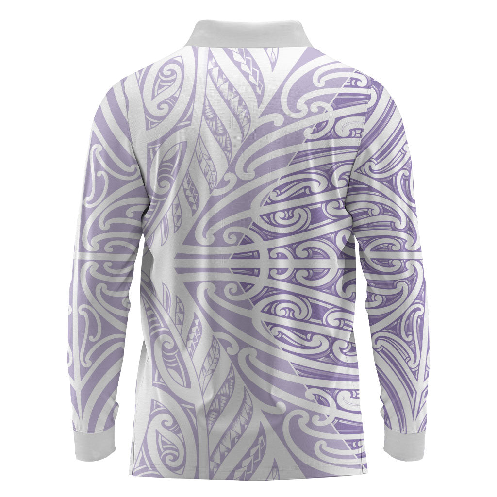 Purple New Zealand Puhoro Maori Tattoo Long Sleeve Polo Shirt