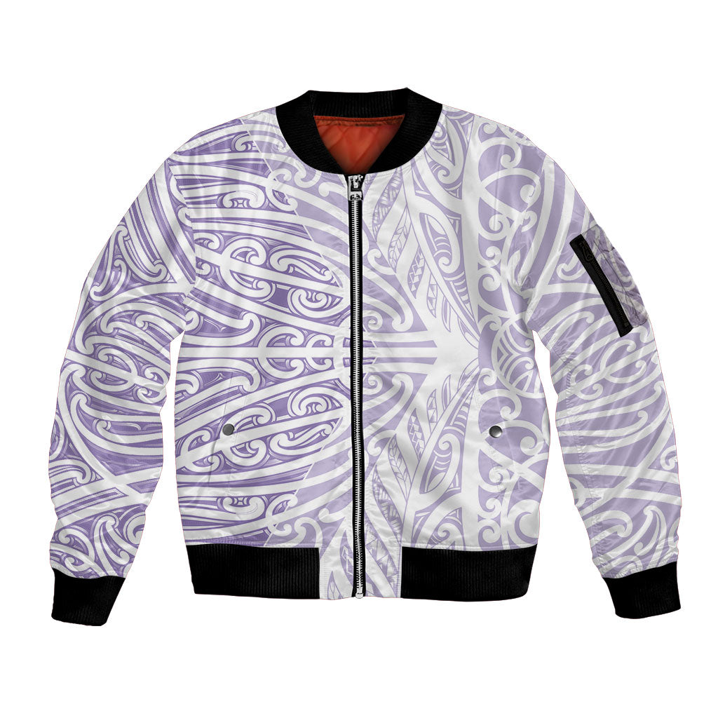 Purple New Zealand Puhoro Maori Tattoo Sleeve Zip Bomber Jacket