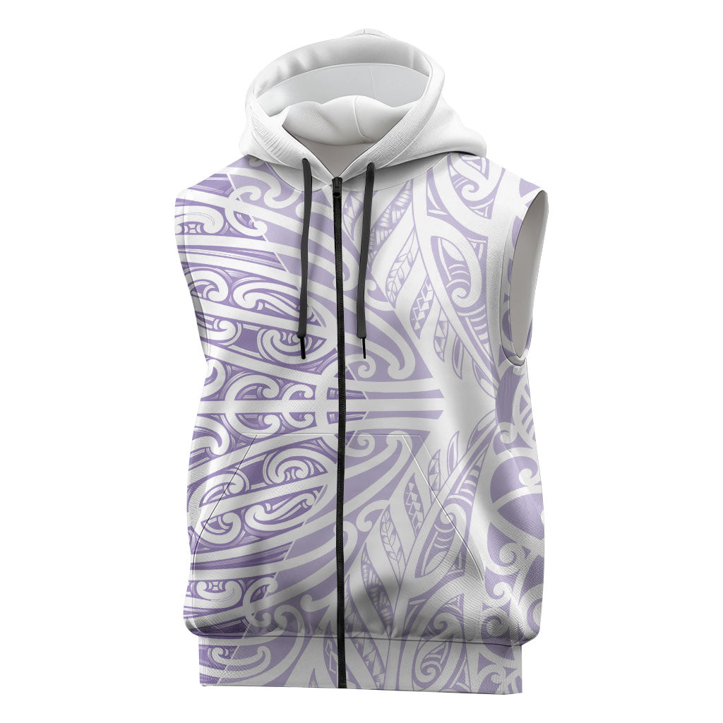 Purple New Zealand Puhoro Maori Tattoo Sleeveless Zip Hoodie