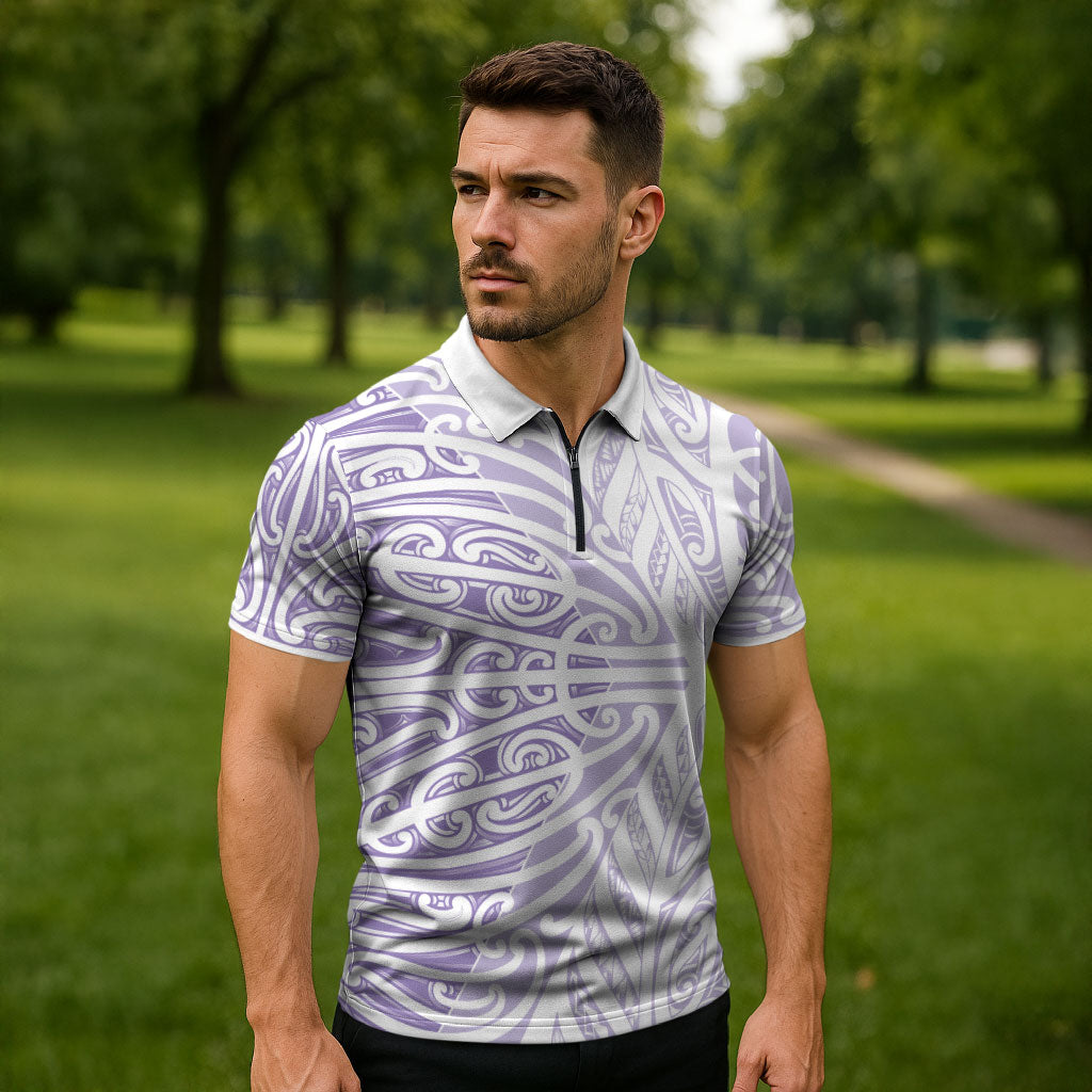 Purple New Zealand Puhoro Maori Tattoo Zipper Polo Shirt