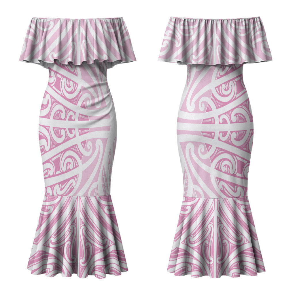 Pink New Zealand Puhoro Maori Tattoo Couples Matching Mermaid Dress and Hawaiian Shirt LT14 - Polynesian Pride