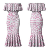Pink New Zealand Puhoro Maori Tattoo Couples Matching Mermaid Dress and Long Sleeve Button Shirt LT14 - Polynesian Pride