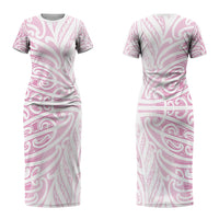 Pink New Zealand Puhoro Maori Tattoo Couples Matching Short Sleeve Bodycon Dress and Long Sleeve Button Shirt LT14 - Polynesian Pride