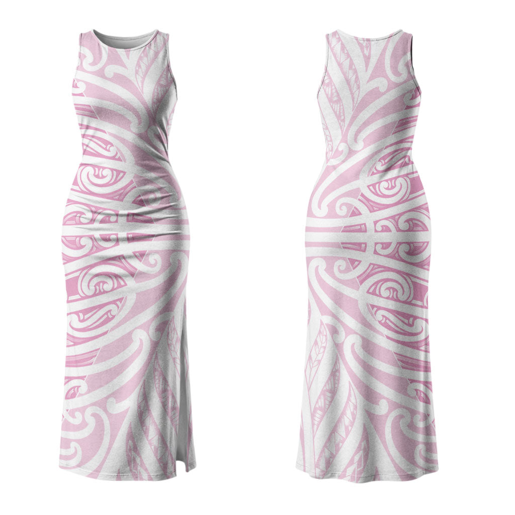 Pink New Zealand Puhoro Maori Tattoo Couples Matching Tank Maxi Dress and Hawaiian Shirt LT14 - Polynesian Pride