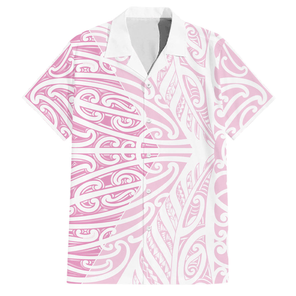 Pink New Zealand Puhoro Maori Tattoo Family Matching Puletasi and Hawaiian Shirt