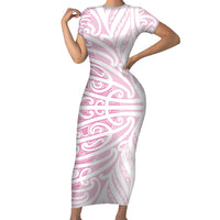 Pink New Zealand Puhoro Maori Tattoo Family Matching Short Sleeve Bodycon Dress and Hawaiian Shirt
