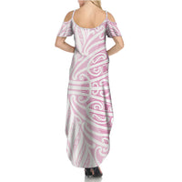 Pink New Zealand Puhoro Maori Tattoo Family Matching Summer Maxi Dress and Hawaiian Shirt