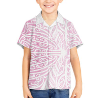 Pink New Zealand Puhoro Maori Tattoo Family Matching Summer Maxi Dress and Hawaiian Shirt