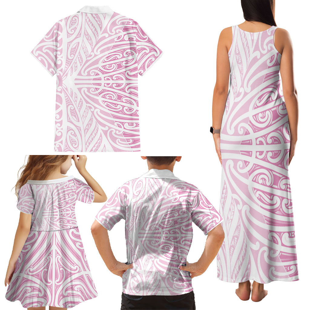Pink New Zealand Puhoro Maori Tattoo Family Matching Tank Maxi Dress and Hawaiian Shirt