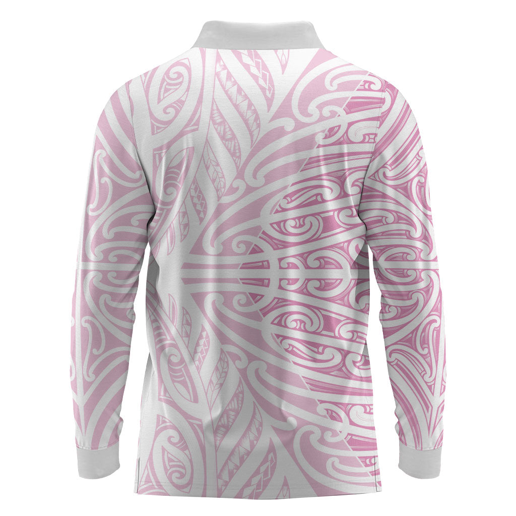Pink New Zealand Puhoro Maori Tattoo Long Sleeve Polo Shirt
