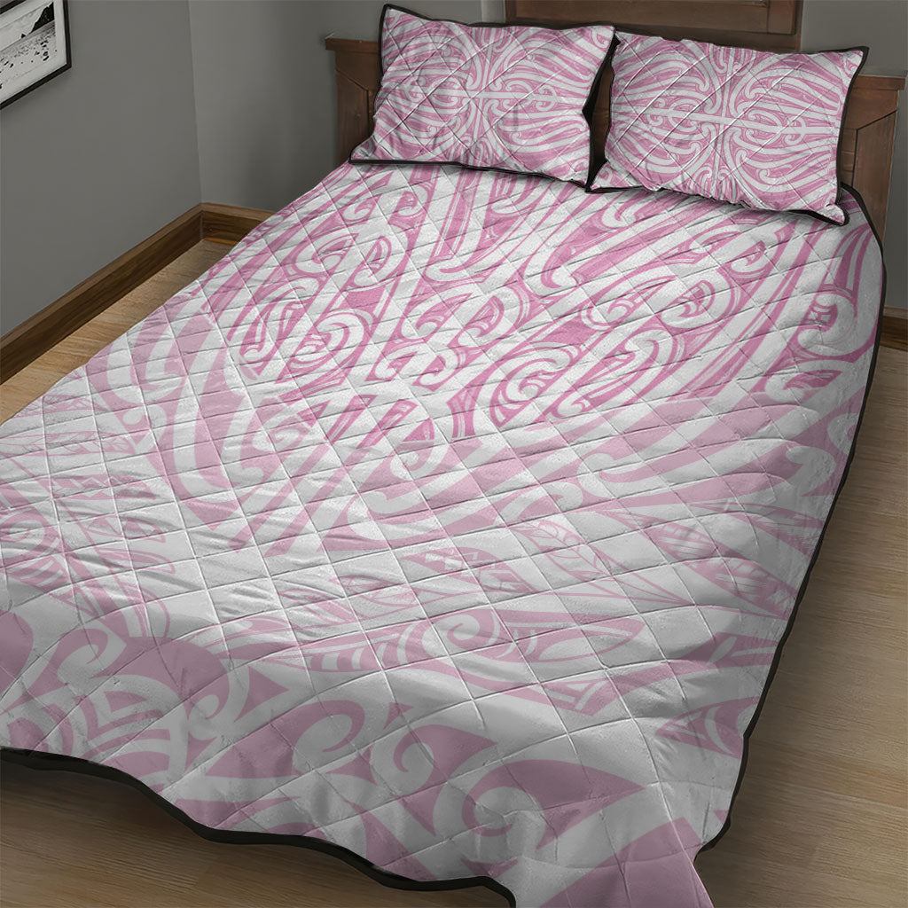 Pink New Zealand Puhoro Maori Tattoo Quilt Bed Set