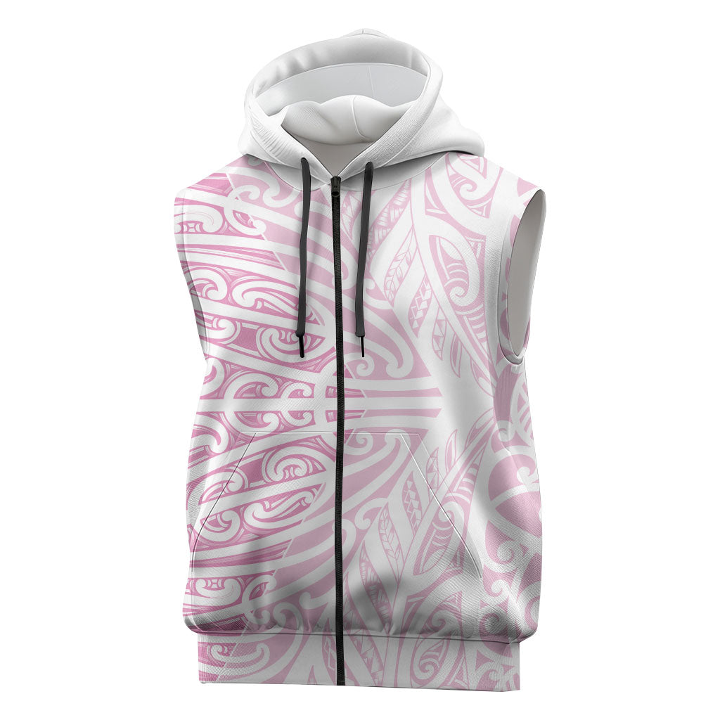 Pink New Zealand Puhoro Maori Tattoo Sleeveless Zip Hoodie