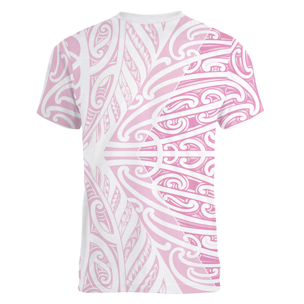 Pink New Zealand Puhoro Maori Tattoo Women V-Neck T-Shirt