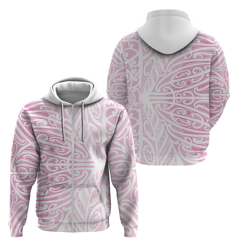 Pink New Zealand Puhoro Maori Tattoo Zip Hoodie