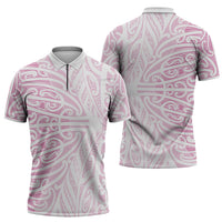 Pink New Zealand Puhoro Maori Tattoo Zipper Polo Shirt