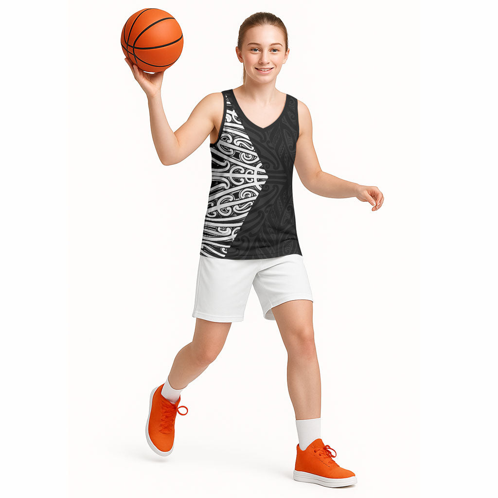 Black New Zealand Puhoro Maori Tattoo Basketball Jersey