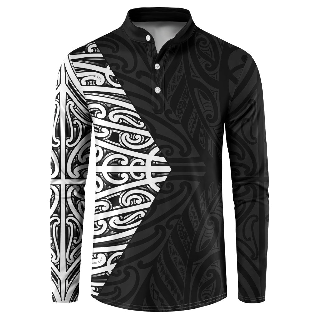Black New Zealand Puhoro Maori Tattoo Button Sweatshirt LT14 Black - Polynesian Pride