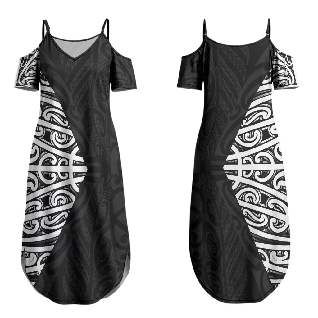 Black New Zealand Puhoro Maori Tattoo Couples Matching Summer Maxi Dress and Hawaiian Shirt LT14 - Polynesian Pride