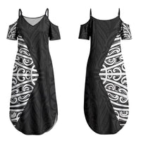 Black New Zealand Puhoro Maori Tattoo Couples Matching Summer Maxi Dress and Hawaiian Shirt LT14 - Polynesian Pride
