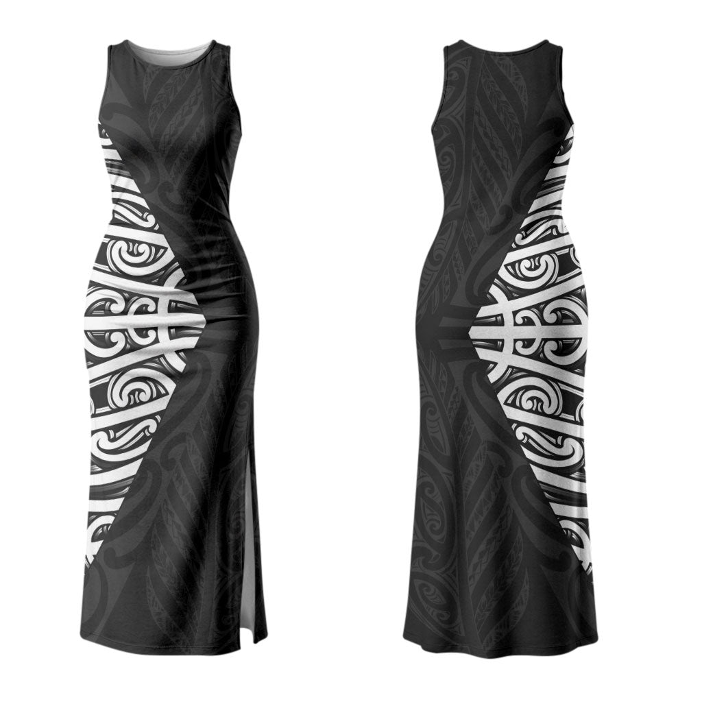 Black New Zealand Puhoro Maori Tattoo Couples Matching Tank Maxi Dress and Hawaiian Shirt LT14 - Polynesian Pride