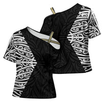 Black New Zealand Puhoro Maori Tattoo Cross Shoulder Shirt