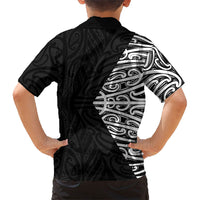 Black New Zealand Puhoro Maori Tattoo Family Matching Off Shoulder Short Dress and Hawaiian Shirt