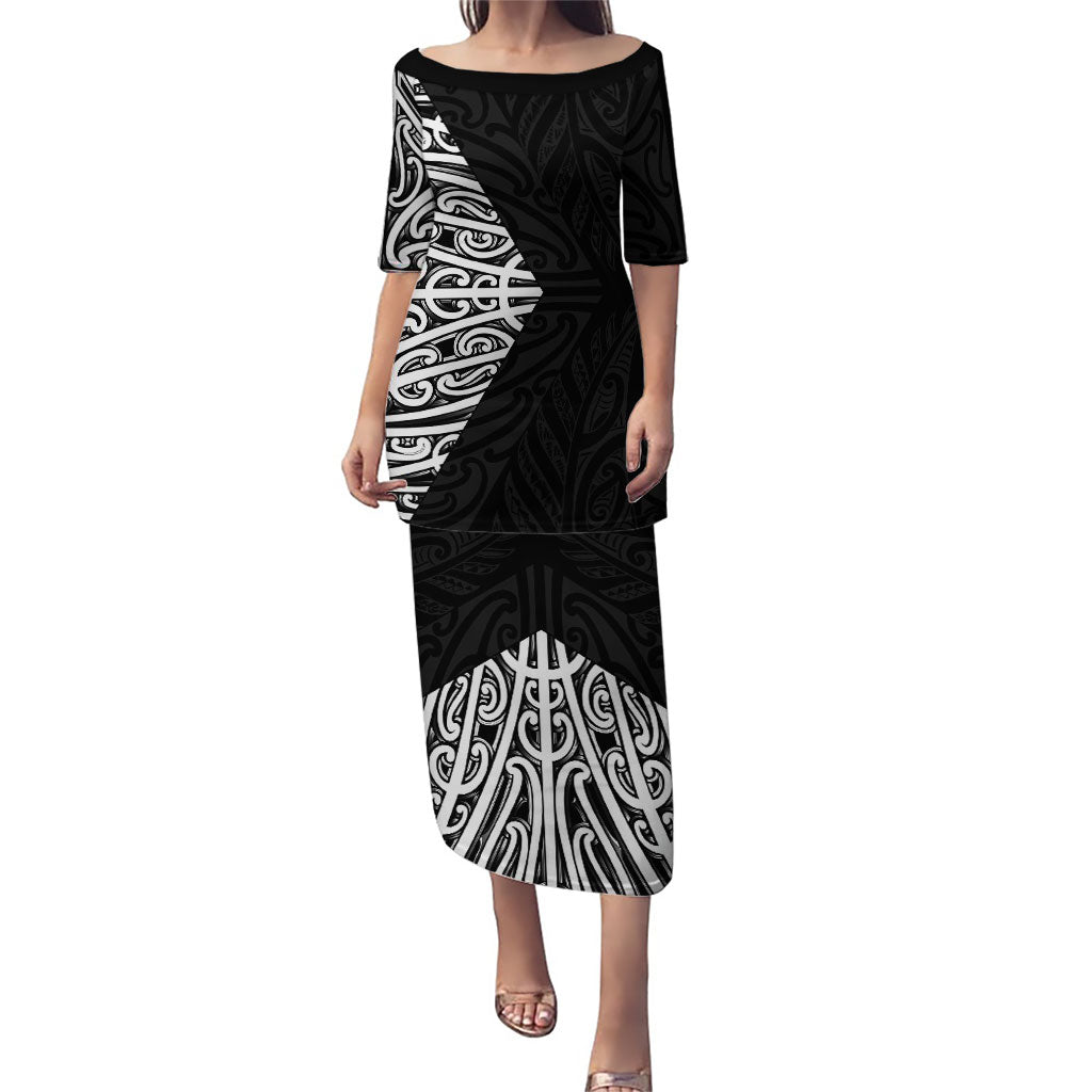 Black New Zealand Puhoro Maori Tattoo Family Matching Puletasi and Hawaiian Shirt