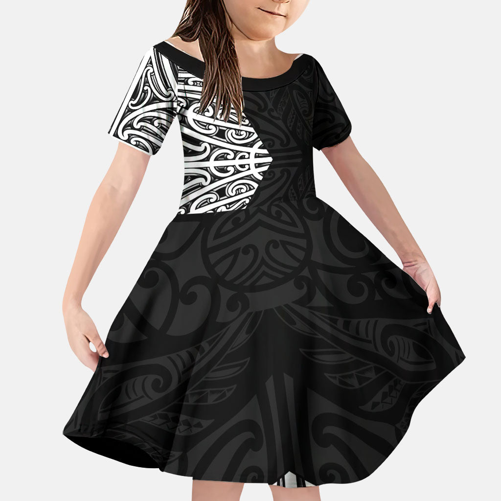 Black New Zealand Puhoro Maori Tattoo Family Matching Summer Maxi Dress and Hawaiian Shirt