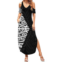 Black New Zealand Puhoro Maori Tattoo Family Matching Summer Maxi Dress and Hawaiian Shirt