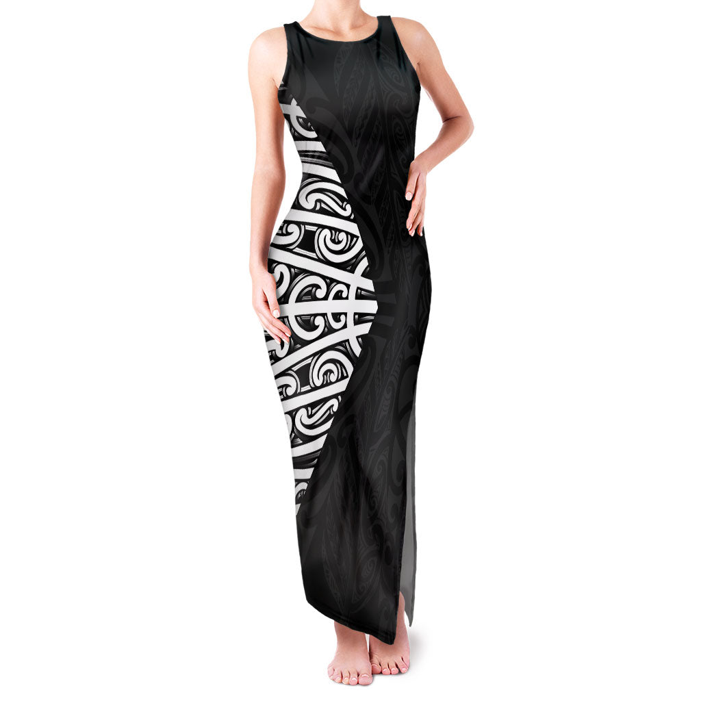 Black New Zealand Puhoro Maori Tattoo Family Matching Tank Maxi Dress and Hawaiian Shirt