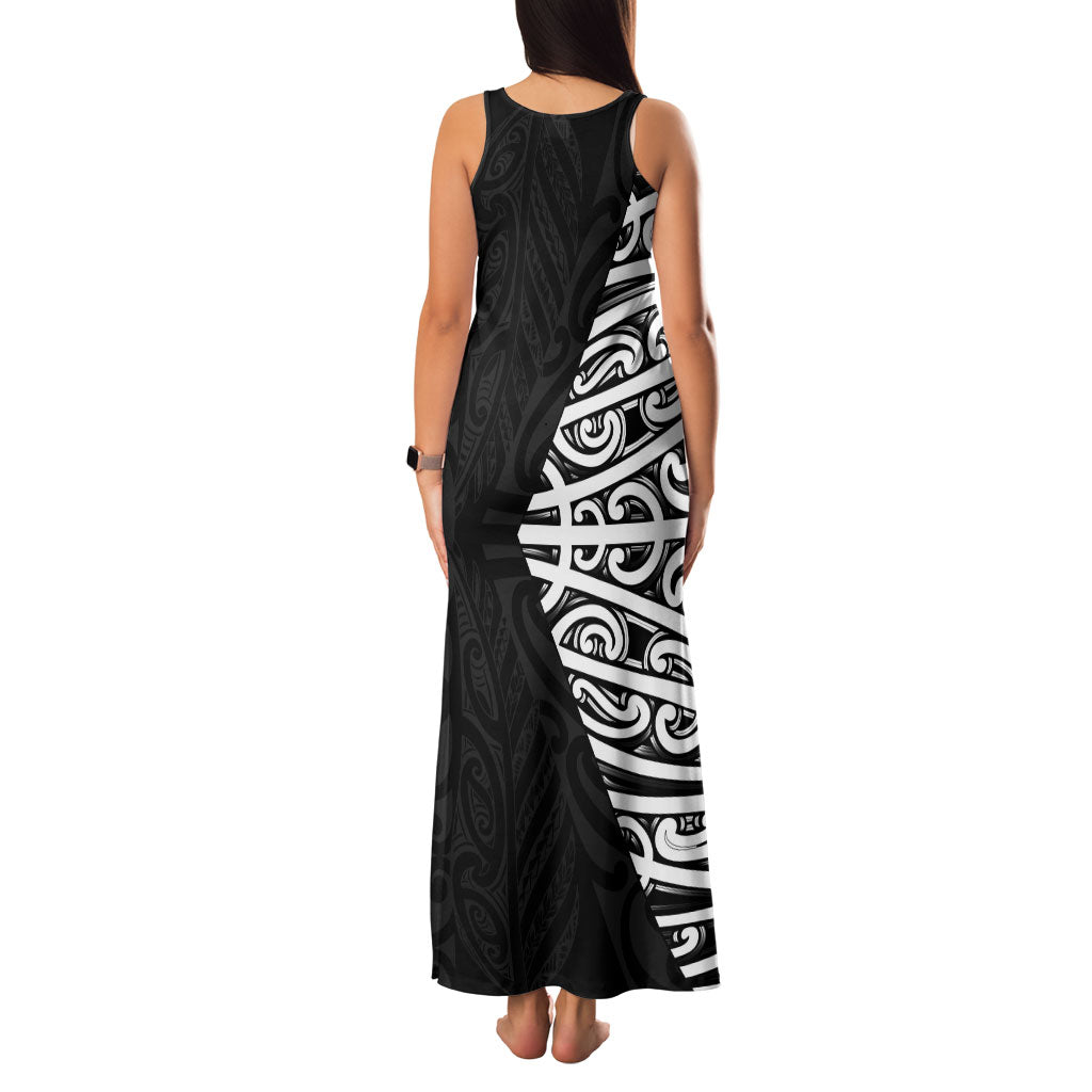 Black New Zealand Puhoro Maori Tattoo Family Matching Tank Maxi Dress and Hawaiian Shirt