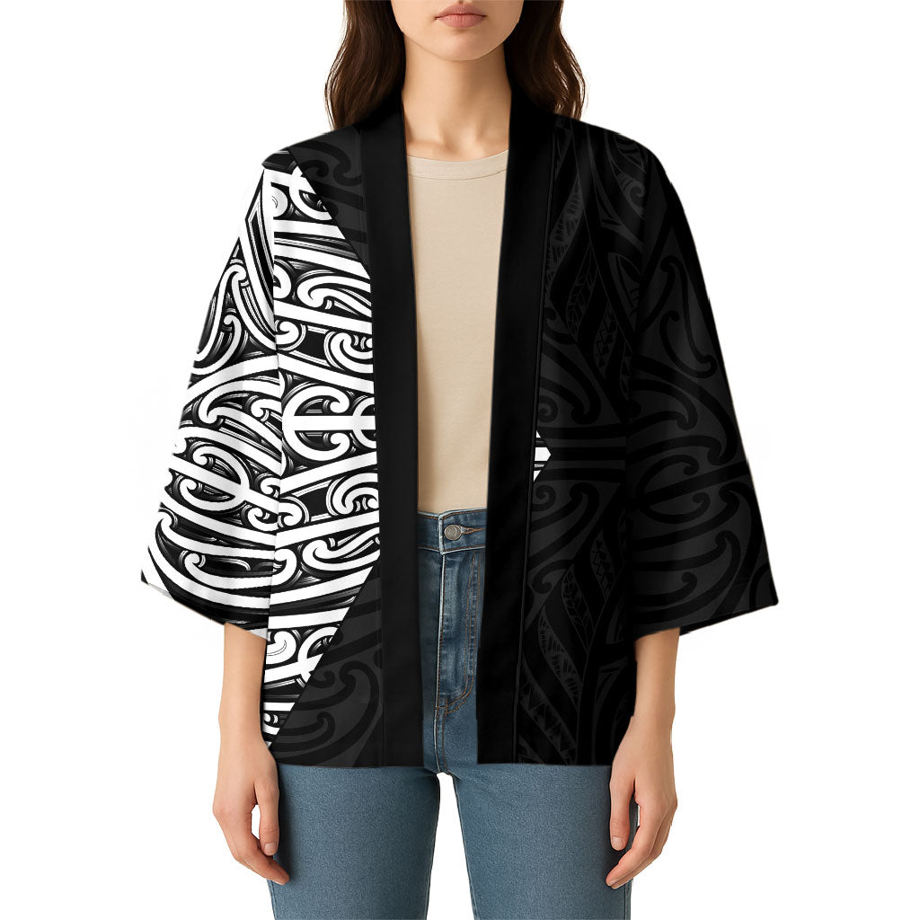 Black New Zealand Puhoro Maori Tattoo Kimono