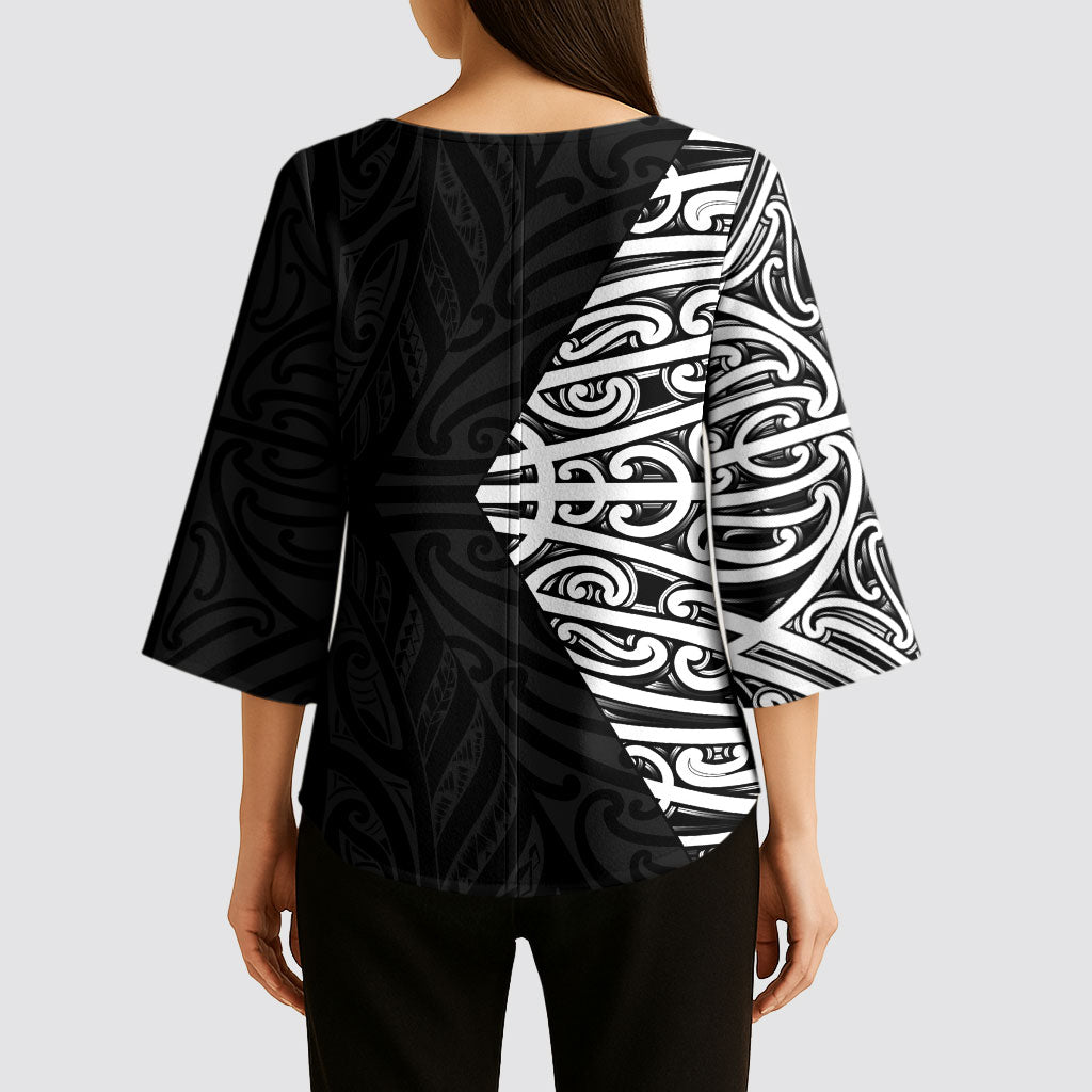 Black New Zealand Puhoro Maori Tattoo Kimono Sleeve Blouse