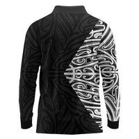 Black New Zealand Puhoro Maori Tattoo Long Sleeve Polo Shirt