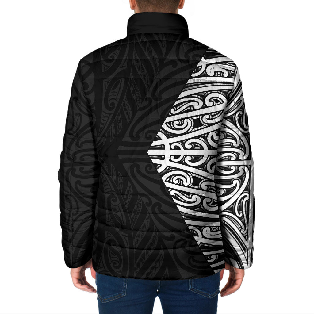 Black New Zealand Puhoro Maori Tattoo Padded Jacket