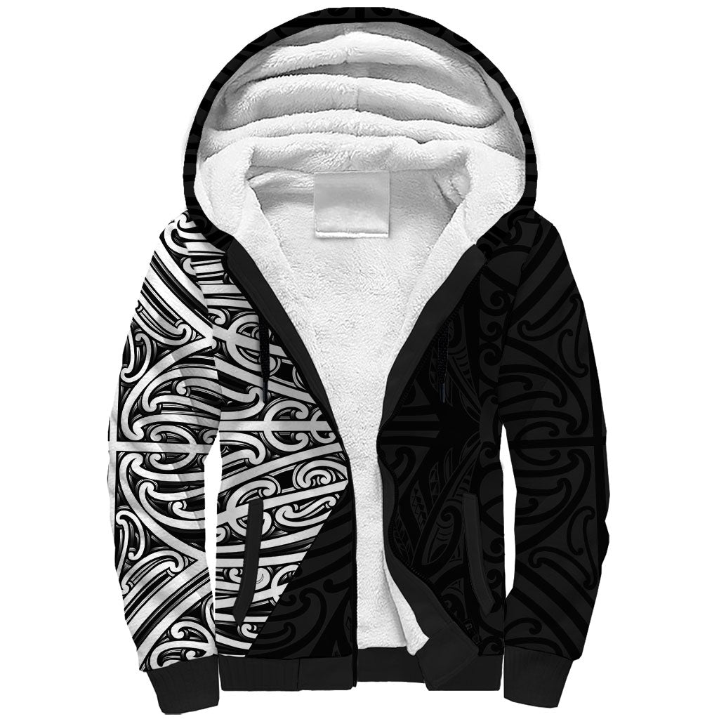 Black New Zealand Puhoro Maori Tattoo Sherpa Hoodie