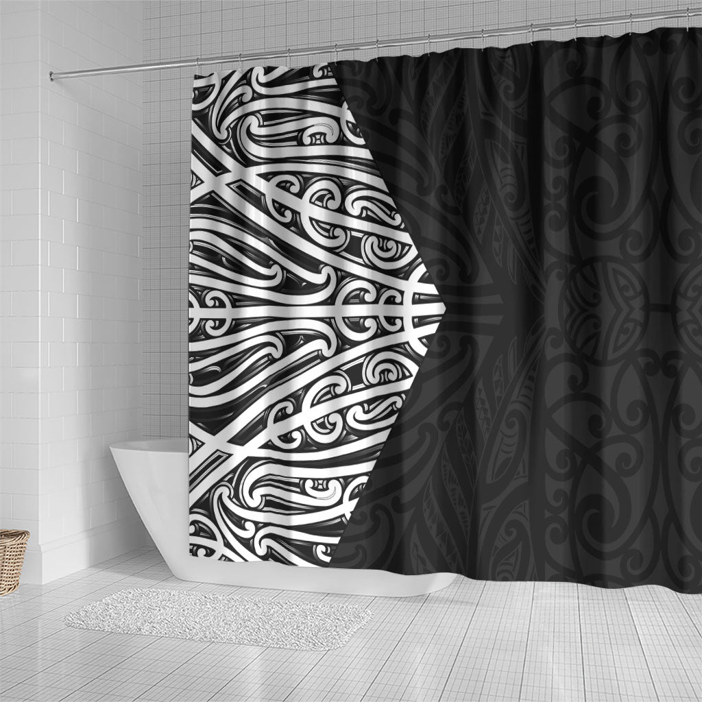 Black New Zealand Puhoro Maori Tattoo Shower Curtain